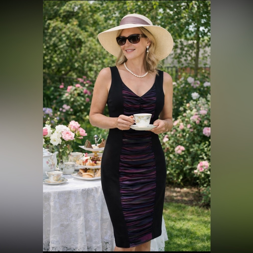 CACHE New Black Cocktail Formal Draped Mesh Dress4